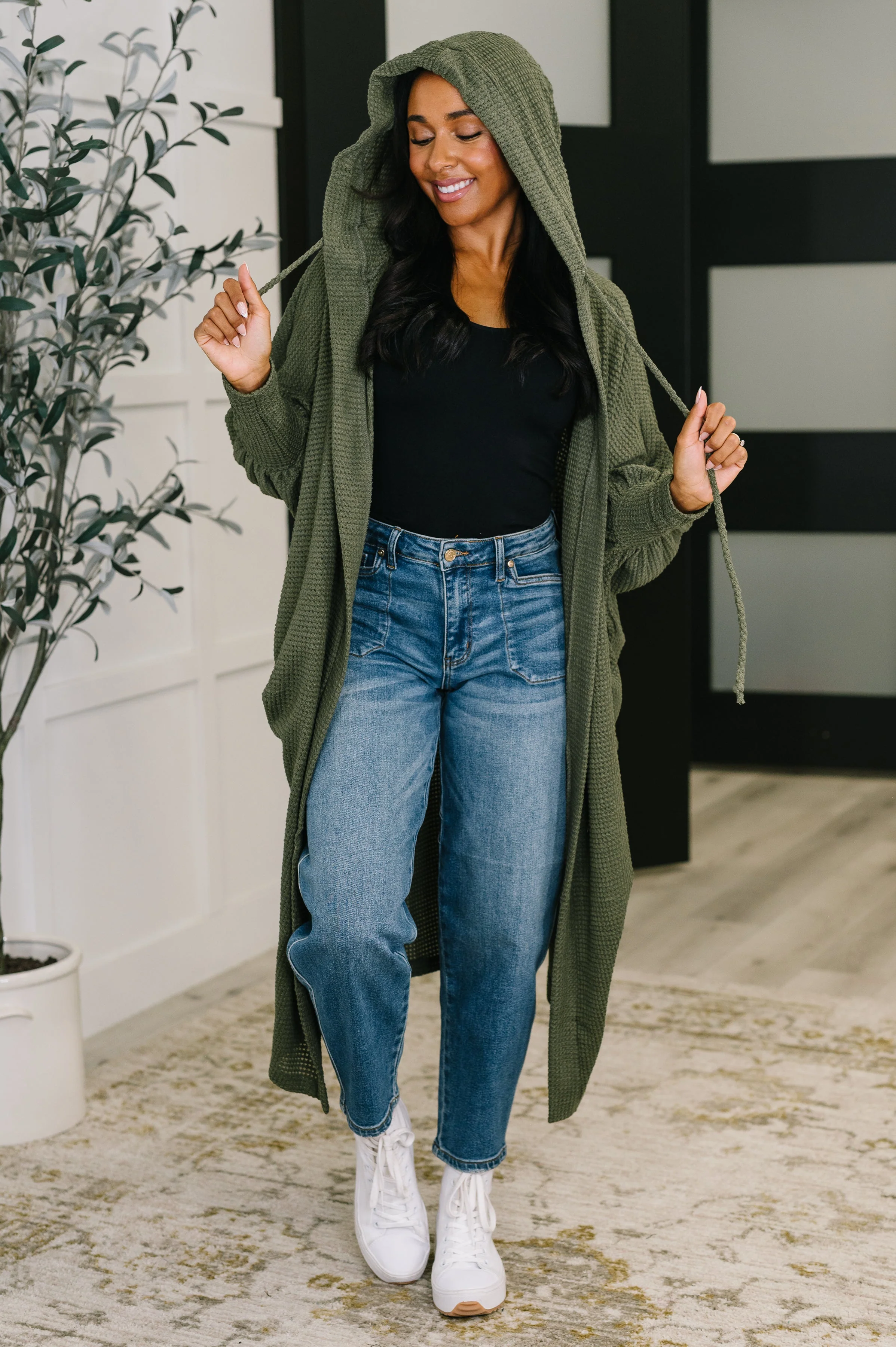 Pamper Travel Hooded Cardigan in Olive - Image 5