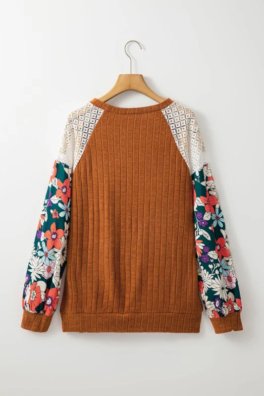 Parchment Floral Patchwork Raglan Sleeve Ribbed Bl - Image 21