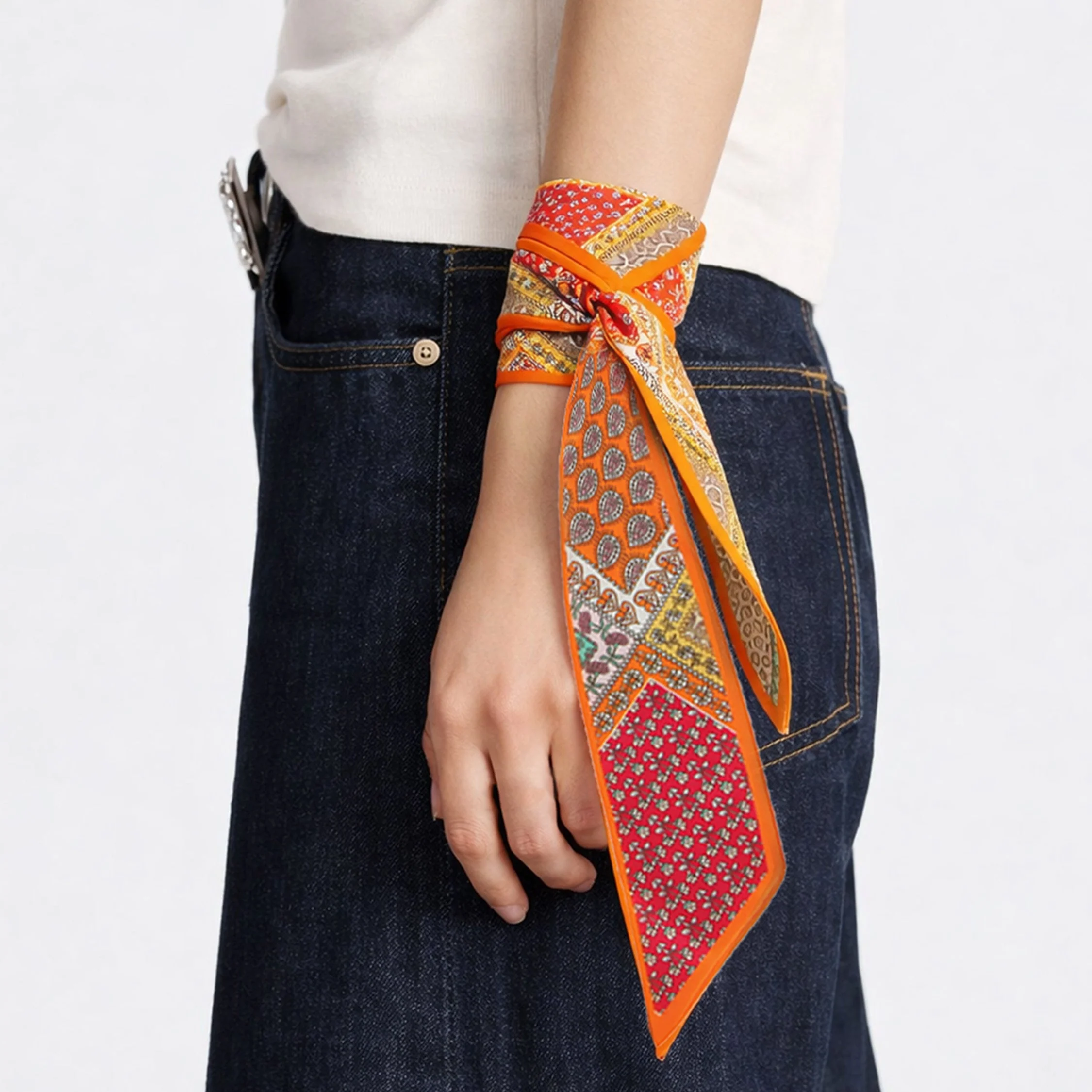 Patchwork Pattern Skinny Scarf - Image 4