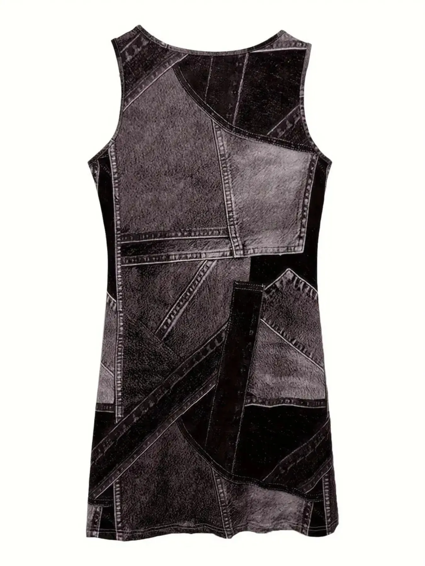 Patchwork Scoop Neck Denim Tank Dress - Image 6