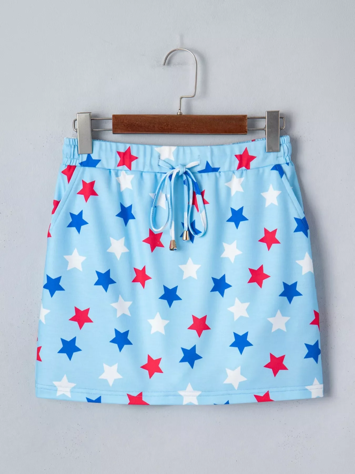 Patriotic Star Printed Beaded Drawstring Mini Skort - Image 6