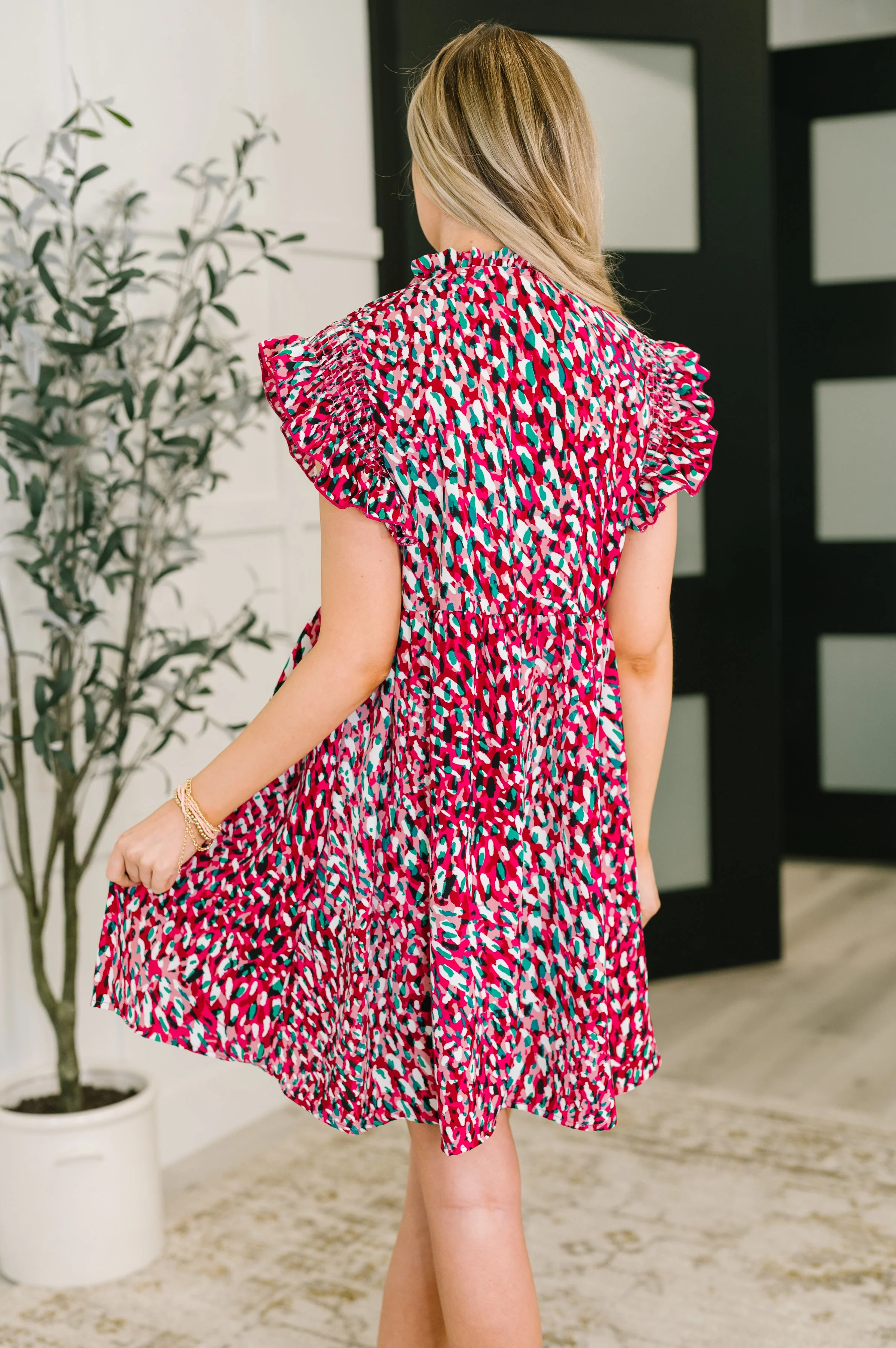 Pattern Pending Bow Detail Dress in Fuchsia and Black - Image 5