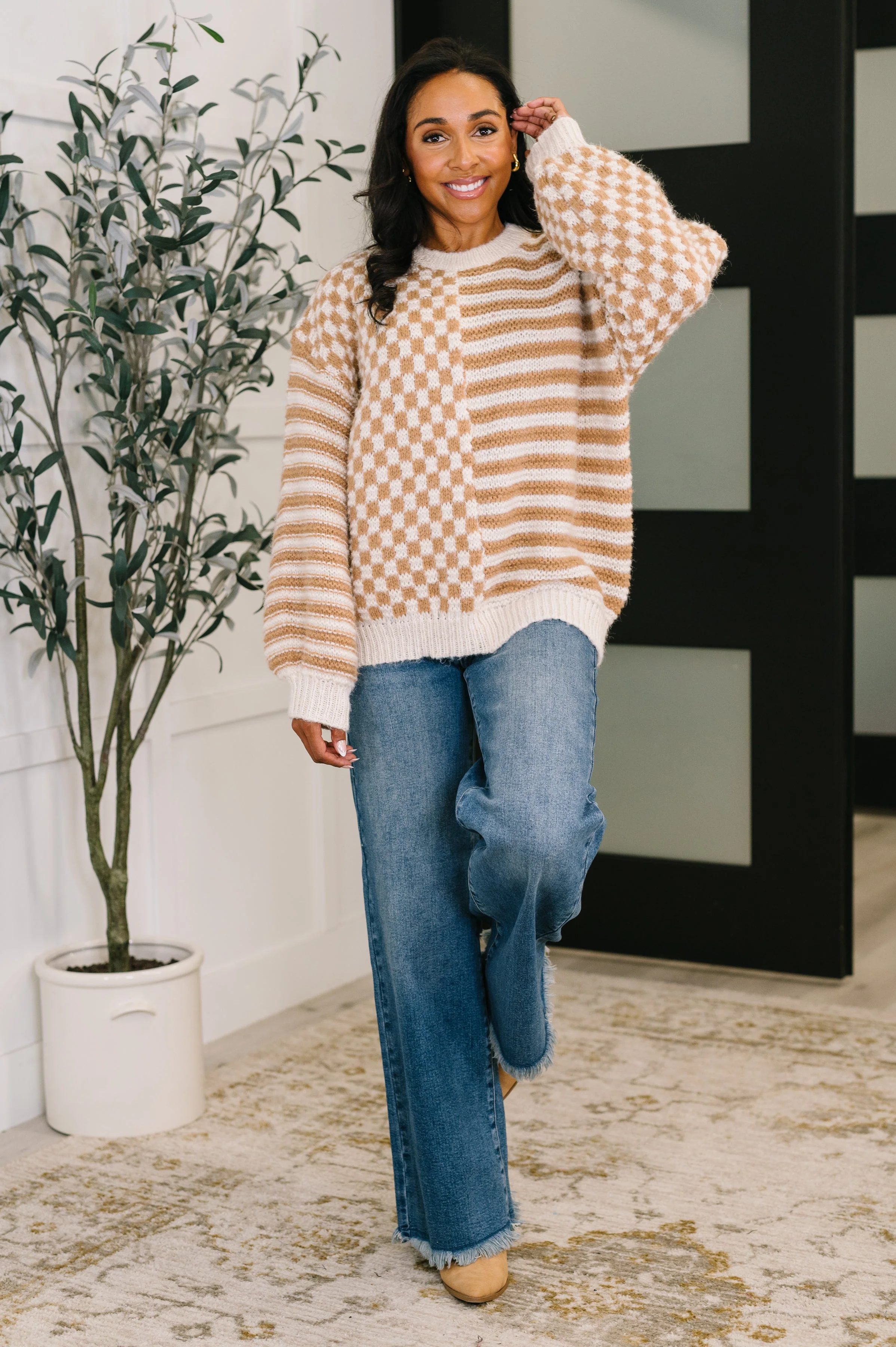 Pattern Play Oversized Pullover in Taupe - Image 2