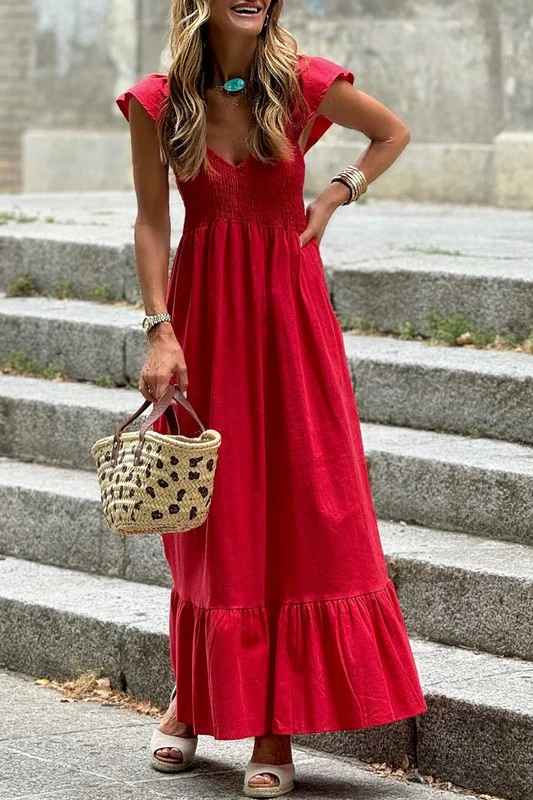 peach smocked maxi dress - Image 16
