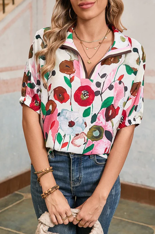 Peacock Blue Floral Print Boho Pop of Color Neckli - Image 10