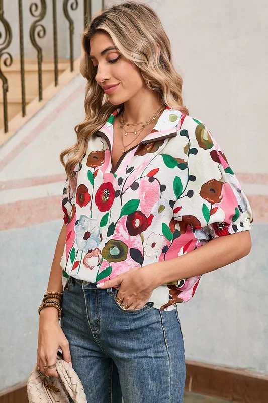Peacock Blue Floral Print Boho Pop of Color Neckli - Image 6