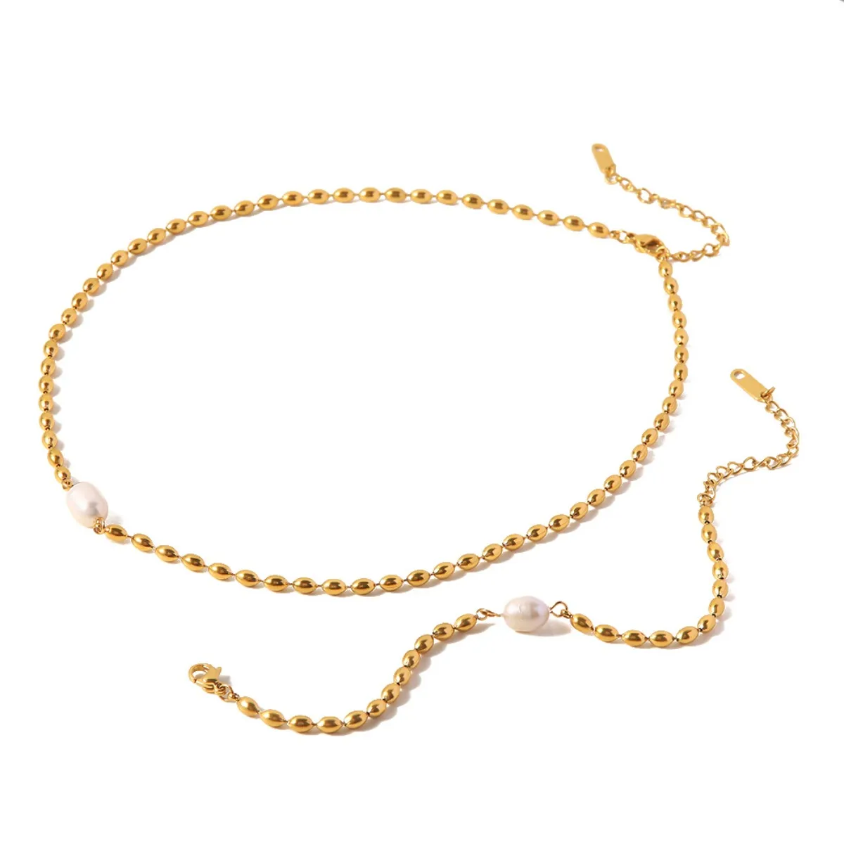 Pearl and Gold Chain Jewelry Set with Necklace and Bracelet - Image 8