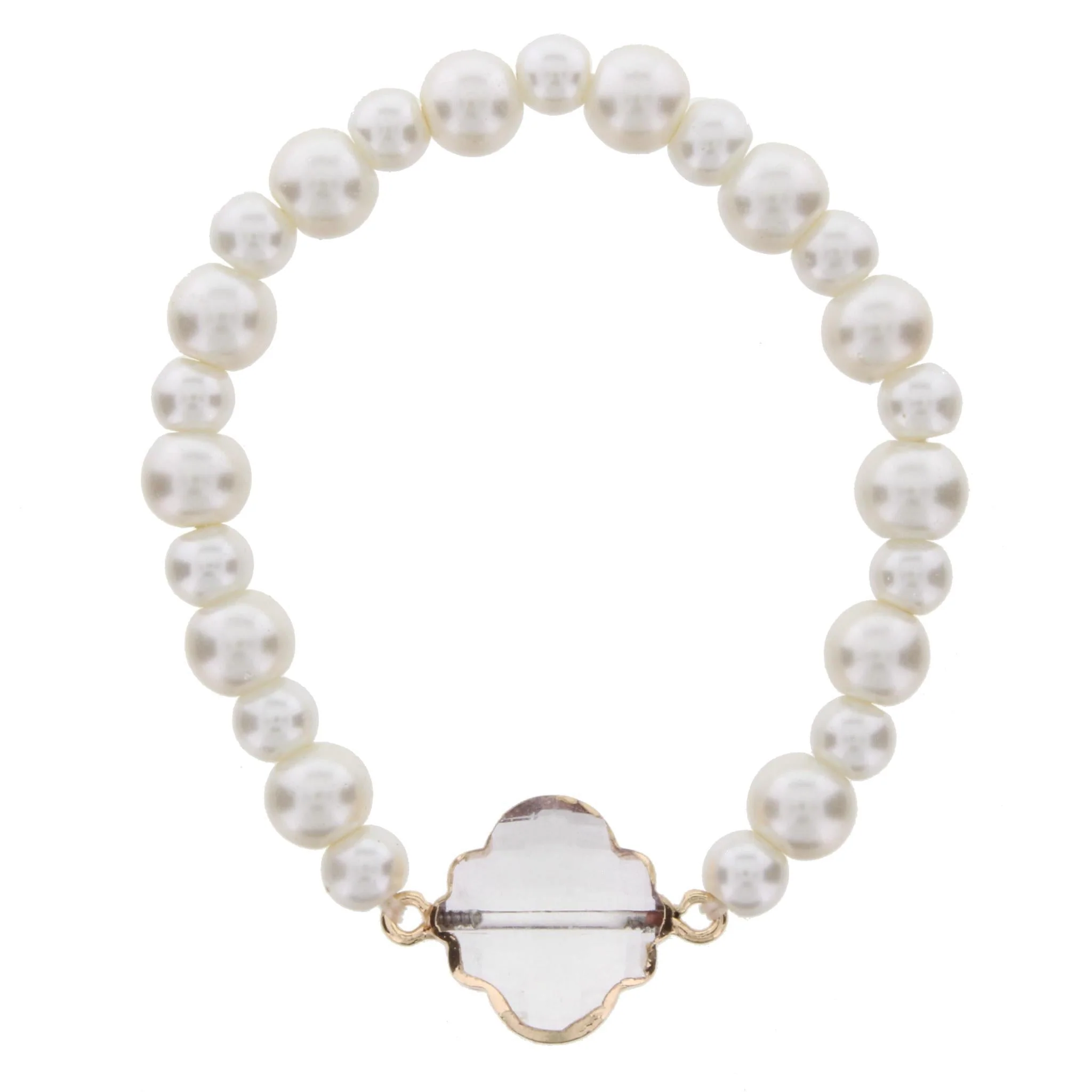 Pearl Beaded Stretch Bracelet with Crystal Ornate
