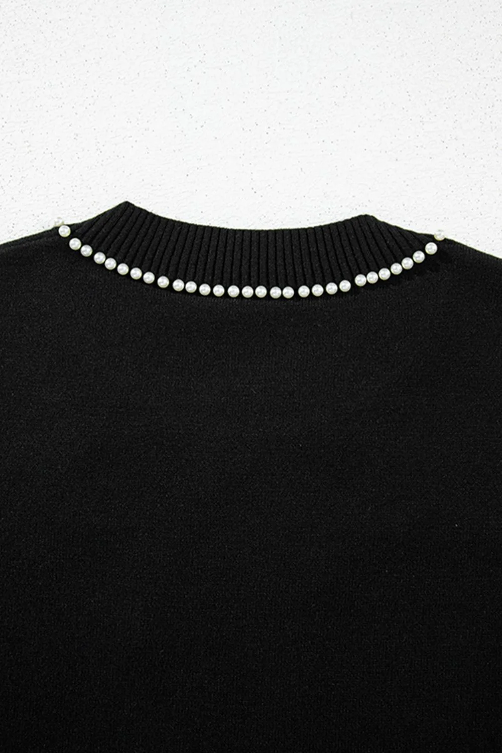 Pearl Bow Necklace Embellished Short Sleeve Knit Top - Image 8