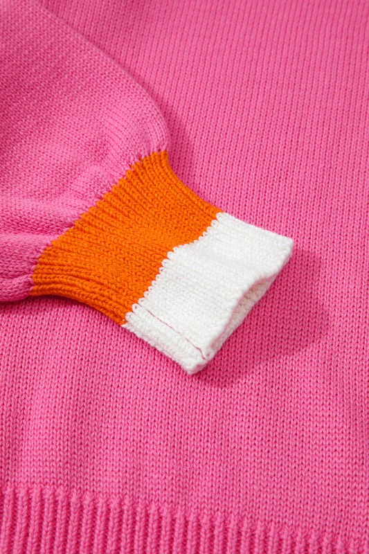 Pearl Contrast Trim Crewneck Drop Shoulder Sweater - Image 5