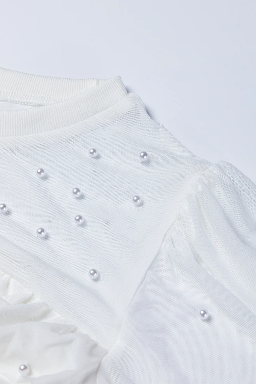 Pearl Decor Mesh Patchwork Ribbed Long Sleeve Top - Image 11