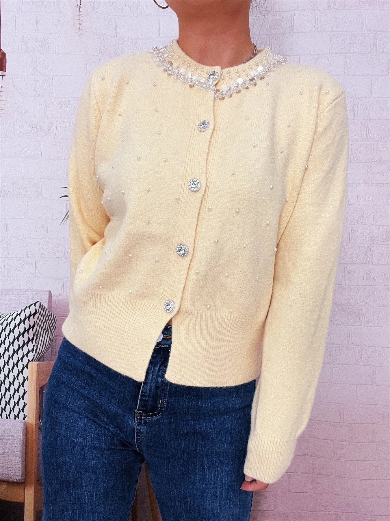 Pearl Detail Button-Front Cardigan - Image 26