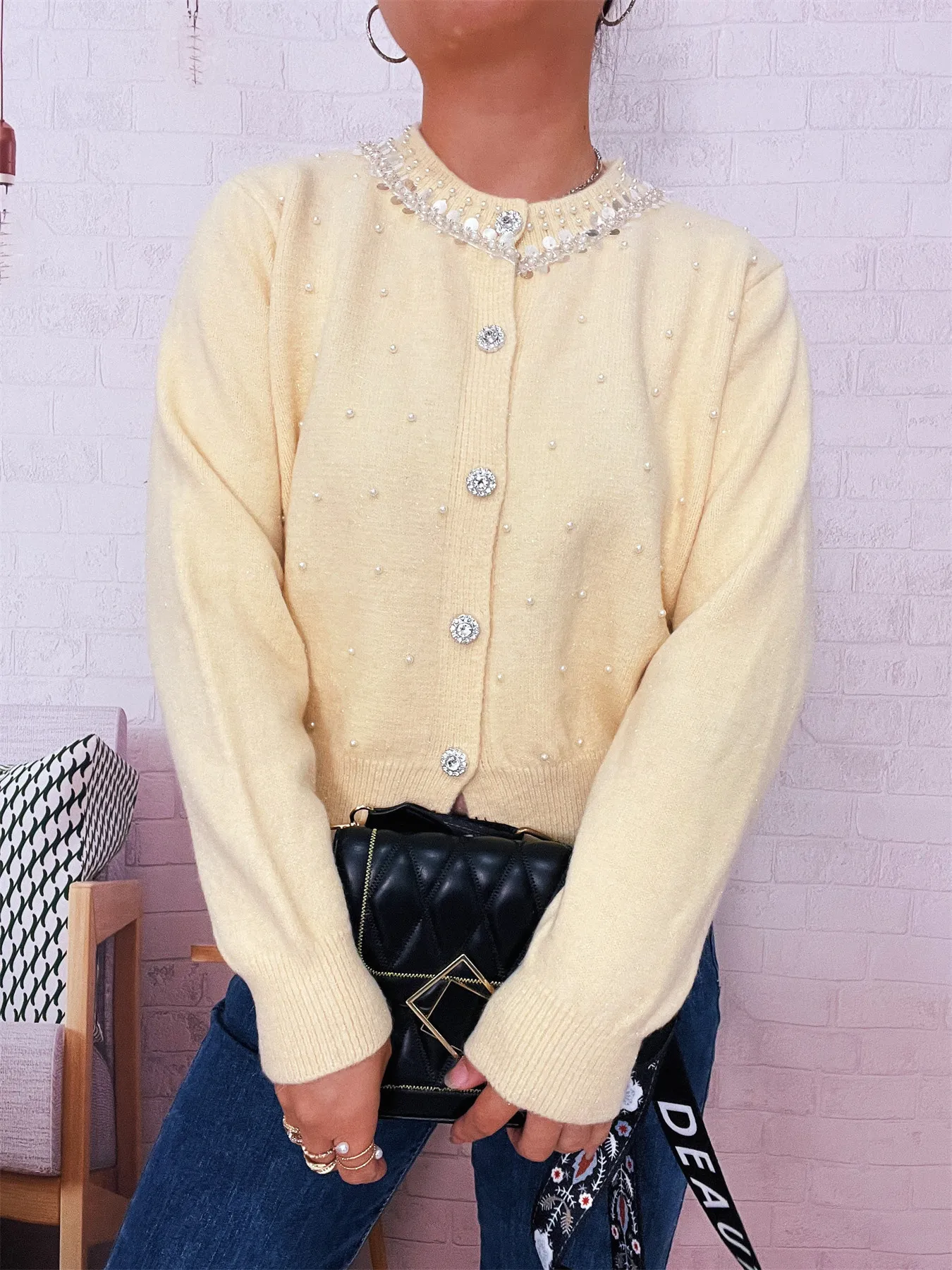 Pearl Detail Button-Front Cardigan - Image 27