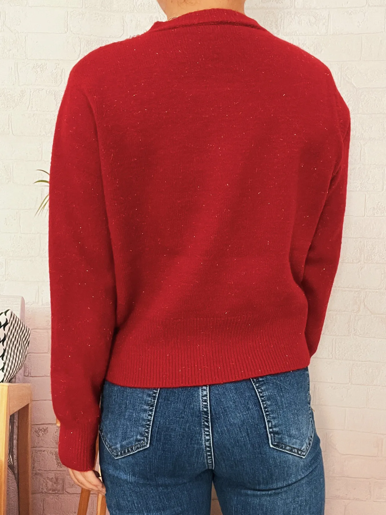 Pearl Detail Button-Front Cardigan - Image 6