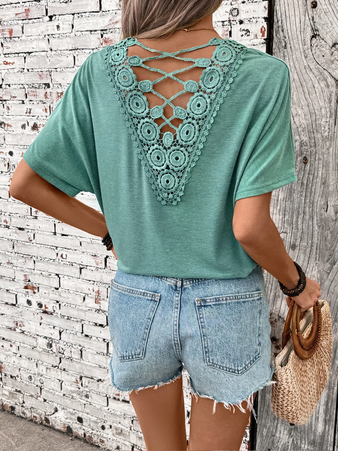 Pearl Detail Round Neck Short Sleeve T-Shirt - Image 2