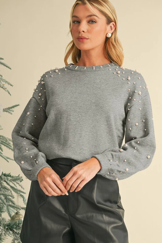 Pearl Drop Shoulder Round Neck Sweater - Image 3