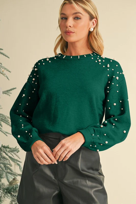 Pearl Drop Shoulder Round Neck Sweater - Image 5