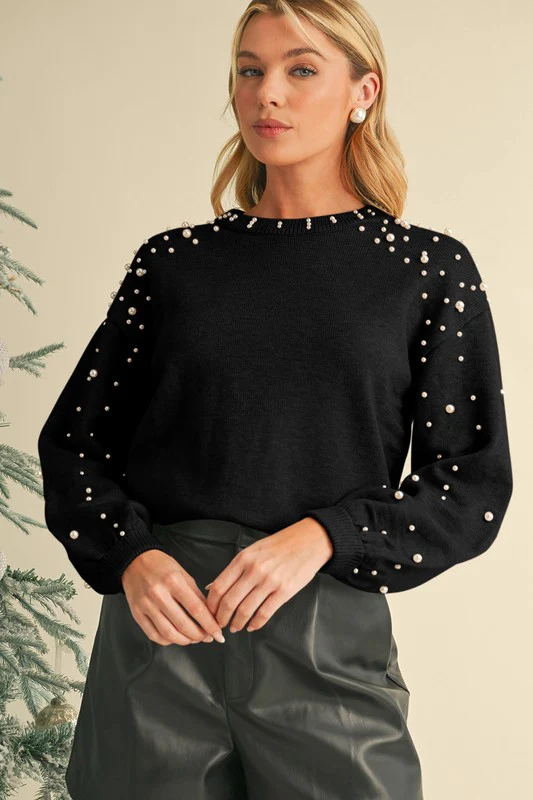 Pearl Drop Shoulder Round Neck Sweater - Image 7