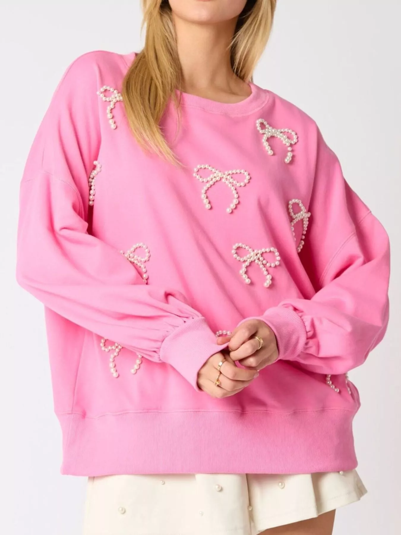 Pearl Embellished Bow Long Sleeve Sweatshirt - Image 16
