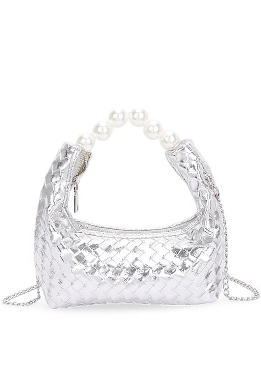 Pearl Handle Metallic Small Convertible Clutch Bag - Image 3