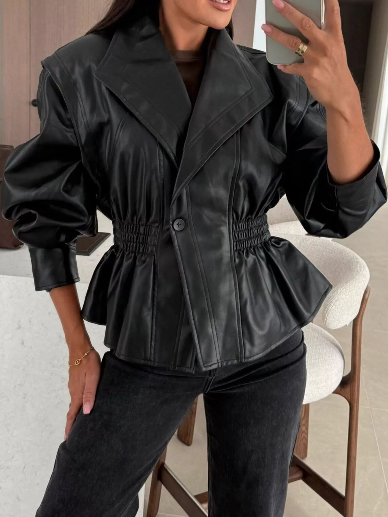 Peplum Waist Leather Jacket - Image 2