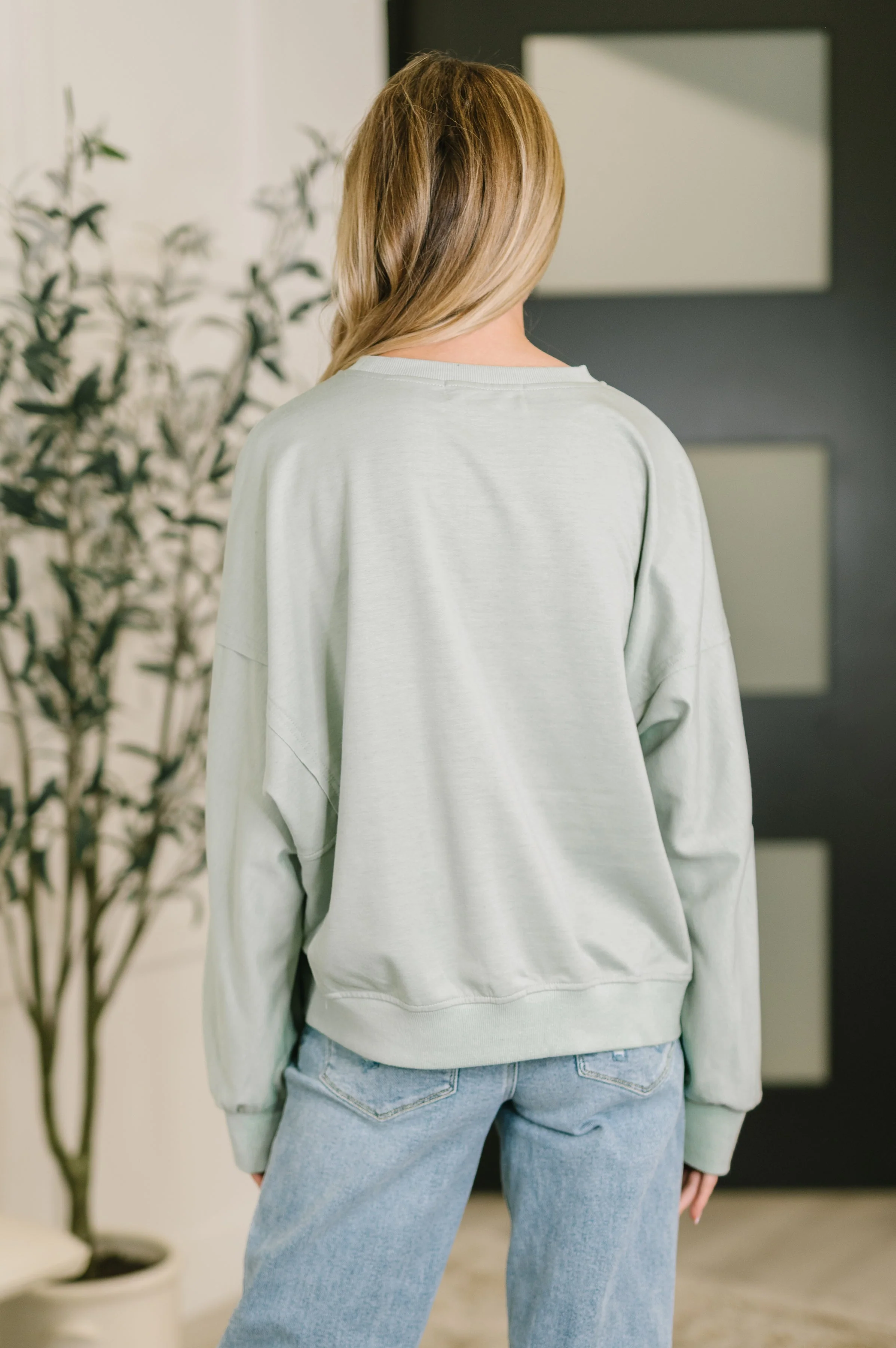 Petal Poise Floral Applique Pullover in Ivy - Image 5