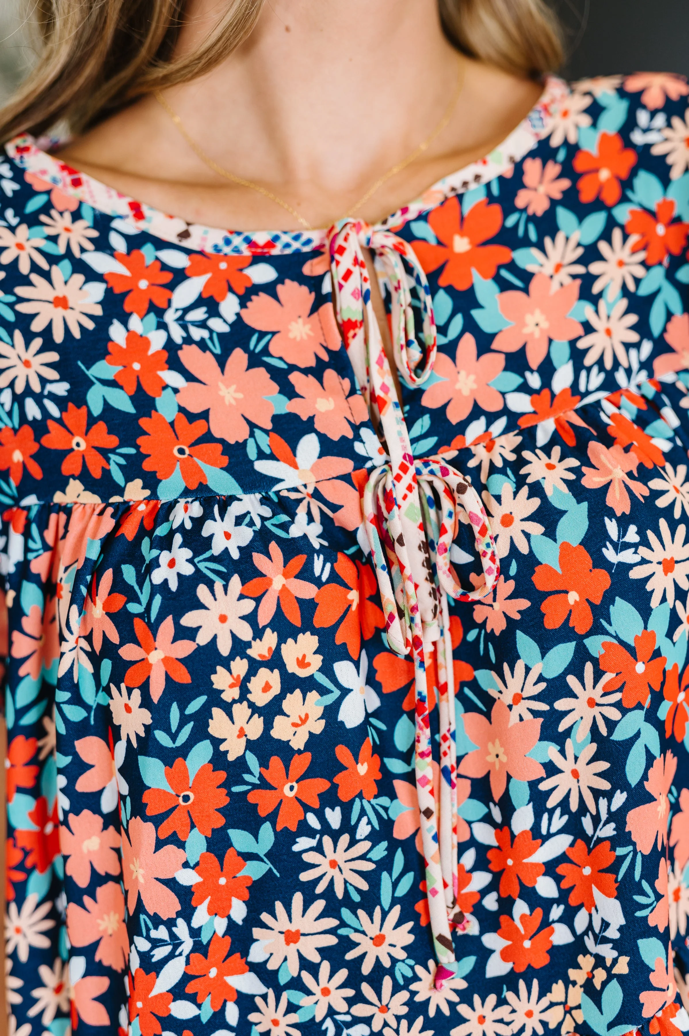 Petal to the Metal Flutter Sleeve Dress in Navy/Coral - Image 3