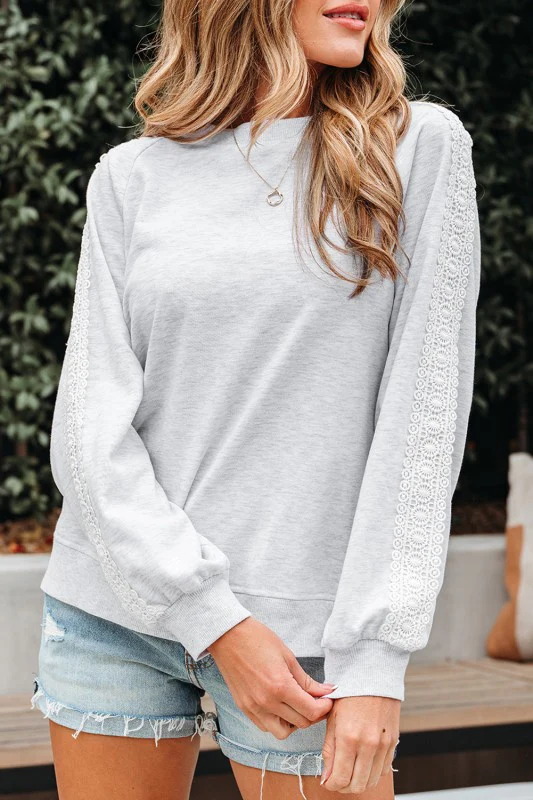 Peyton Lace Patchwork Raglan Sleeve Crew Neck Swea - Image 19