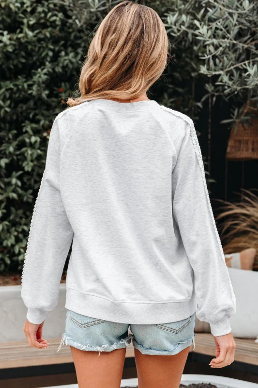 Peyton Lace Patchwork Raglan Sleeve Crew Neck Swea - Image 4