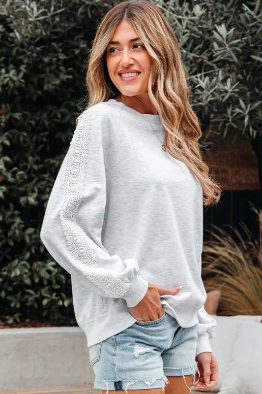Peyton Lace Patchwork Raglan Sleeve Crew Neck Swea - Image 8