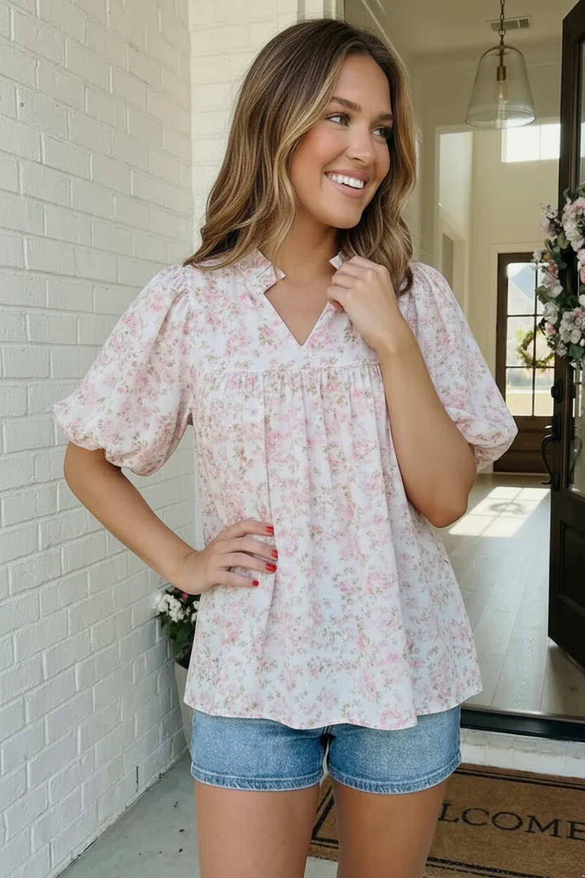 State Fair Summer Ruffle Neck Babydoll Blouse - Image 2