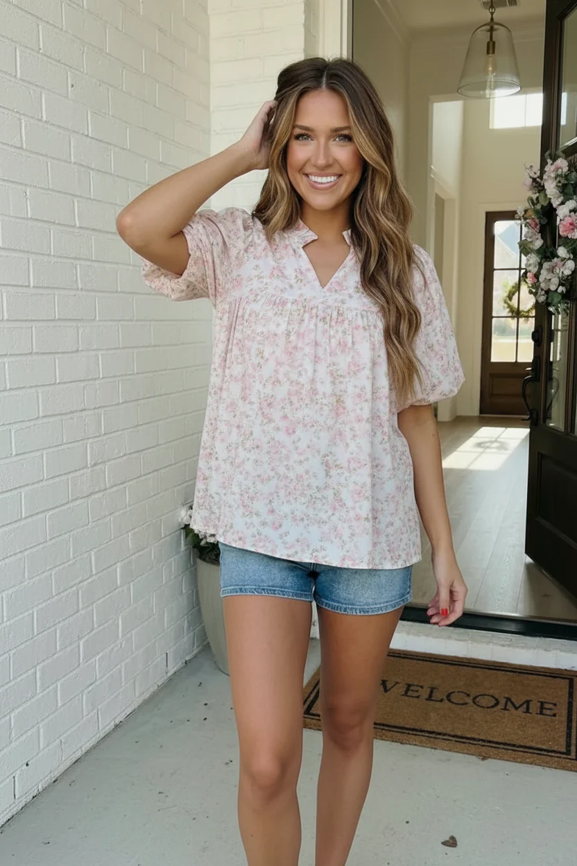 State Fair Summer Ruffle Neck Babydoll Blouse - Image 4