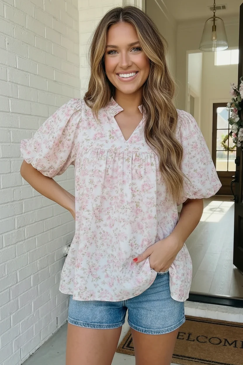 State Fair Summer Ruffle Neck Babydoll Blouse - Image 7