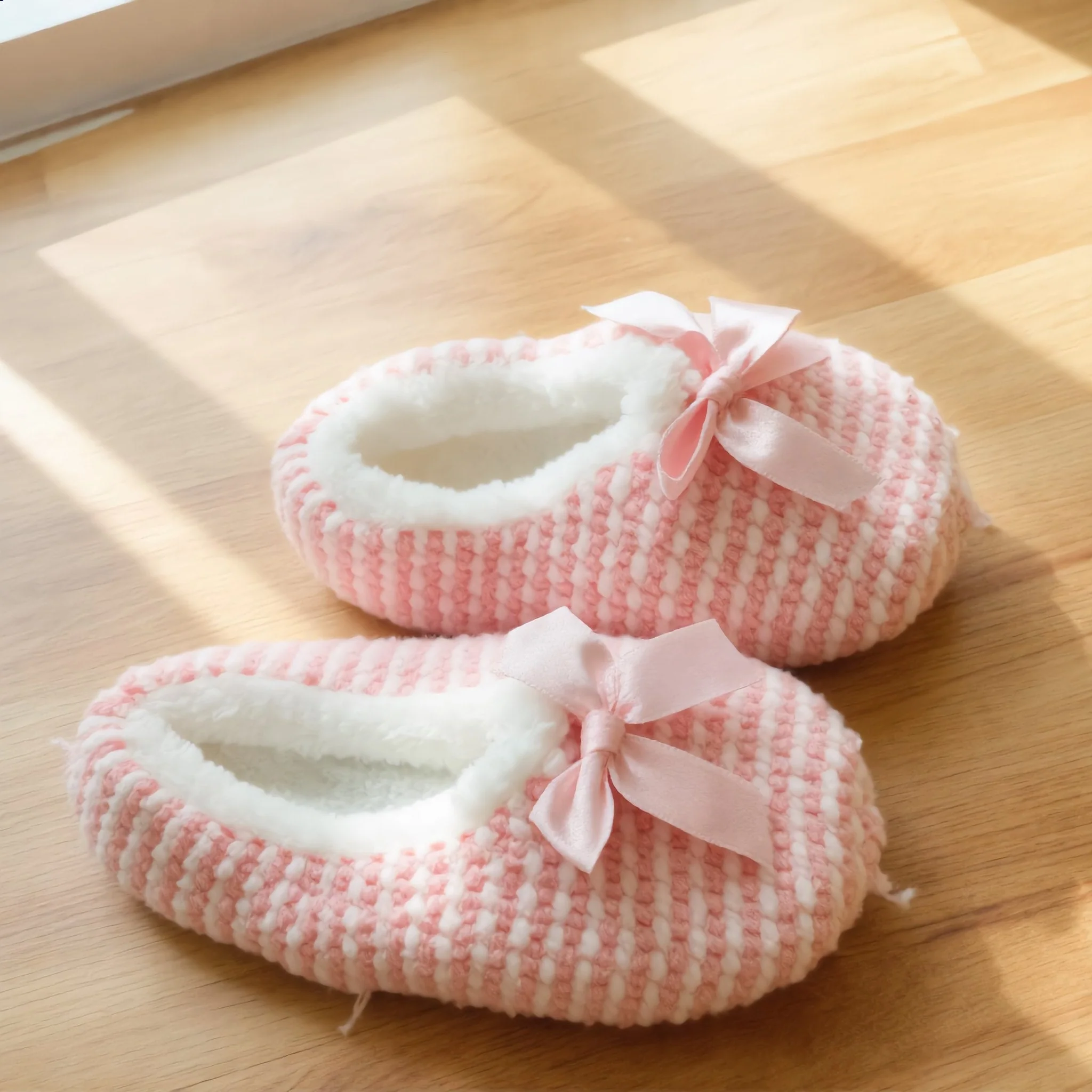 Pink Knit Bow Slippers