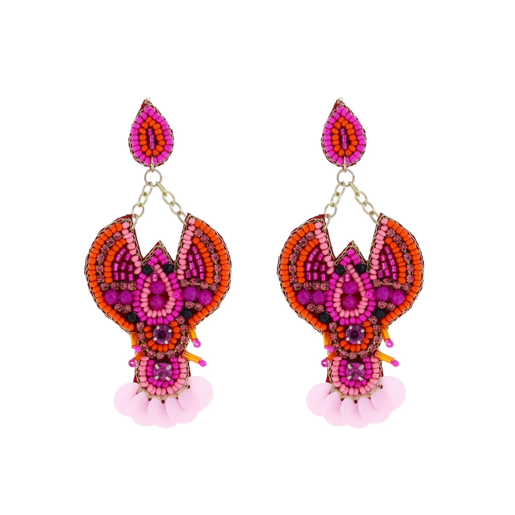 Pink, Orange, Light Pink Beaded Crustacean Earring
