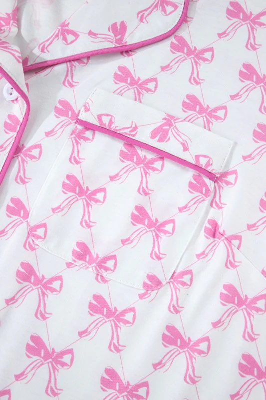 Pink Short Sleeve and Ruffled Shorts Pajama Set - Image 11