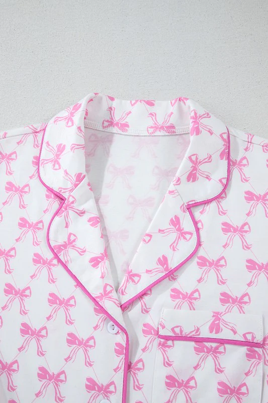 Pink Short Sleeve and Ruffled Shorts Pajama Set - Image 12