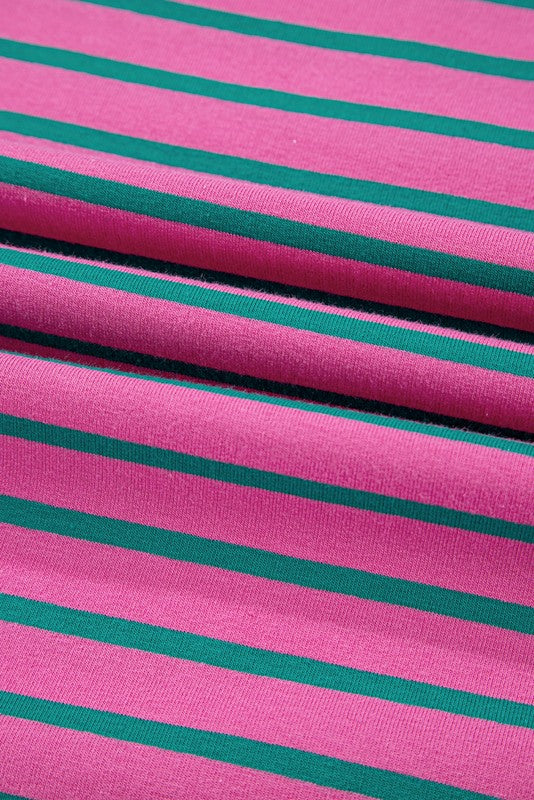 Pink Stripe Colorblock Ruffled  Cotton Blouse Top - Image 4