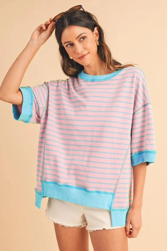 Pink Stripe mint half sleeve sweatshirt - Image 7