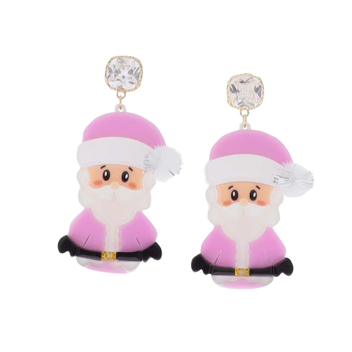 Pink & White Santa Earring - Crystal Post