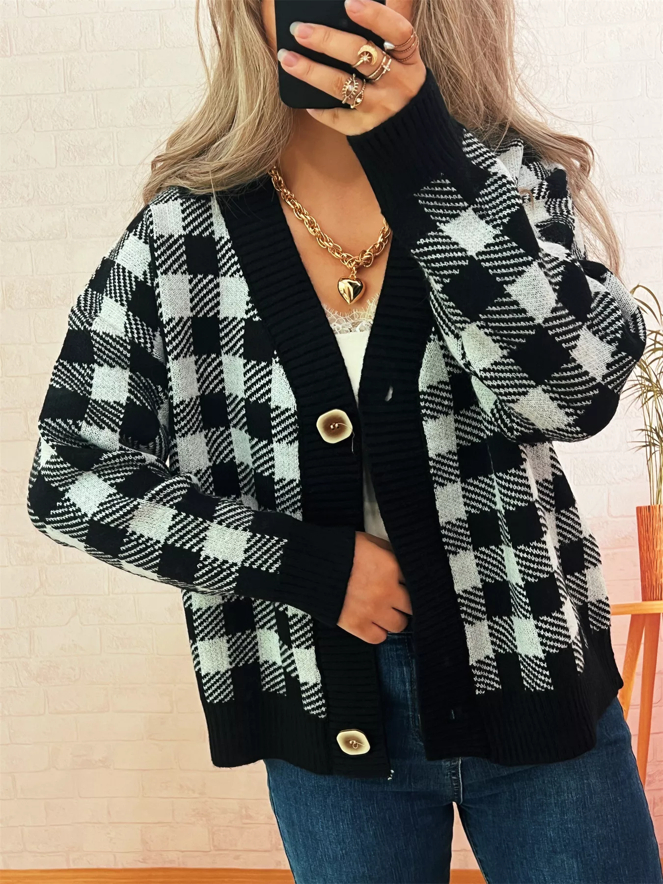 Plaid Button-Down Cardigan - Image 10