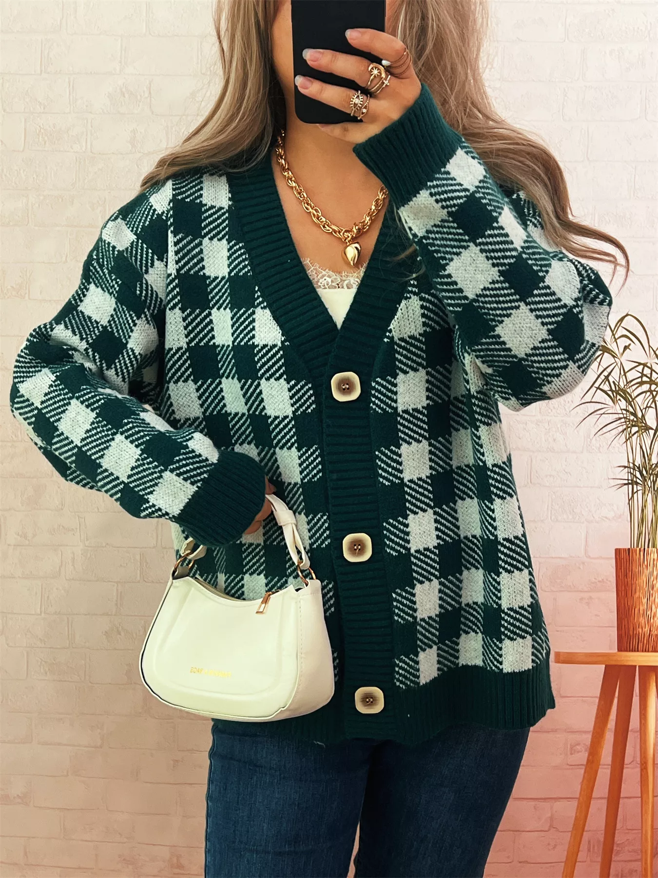 Plaid Button-Down Cardigan - Image 14