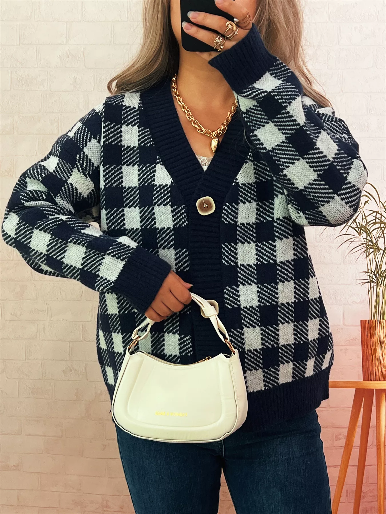 Plaid Button-Down Cardigan - Image 16
