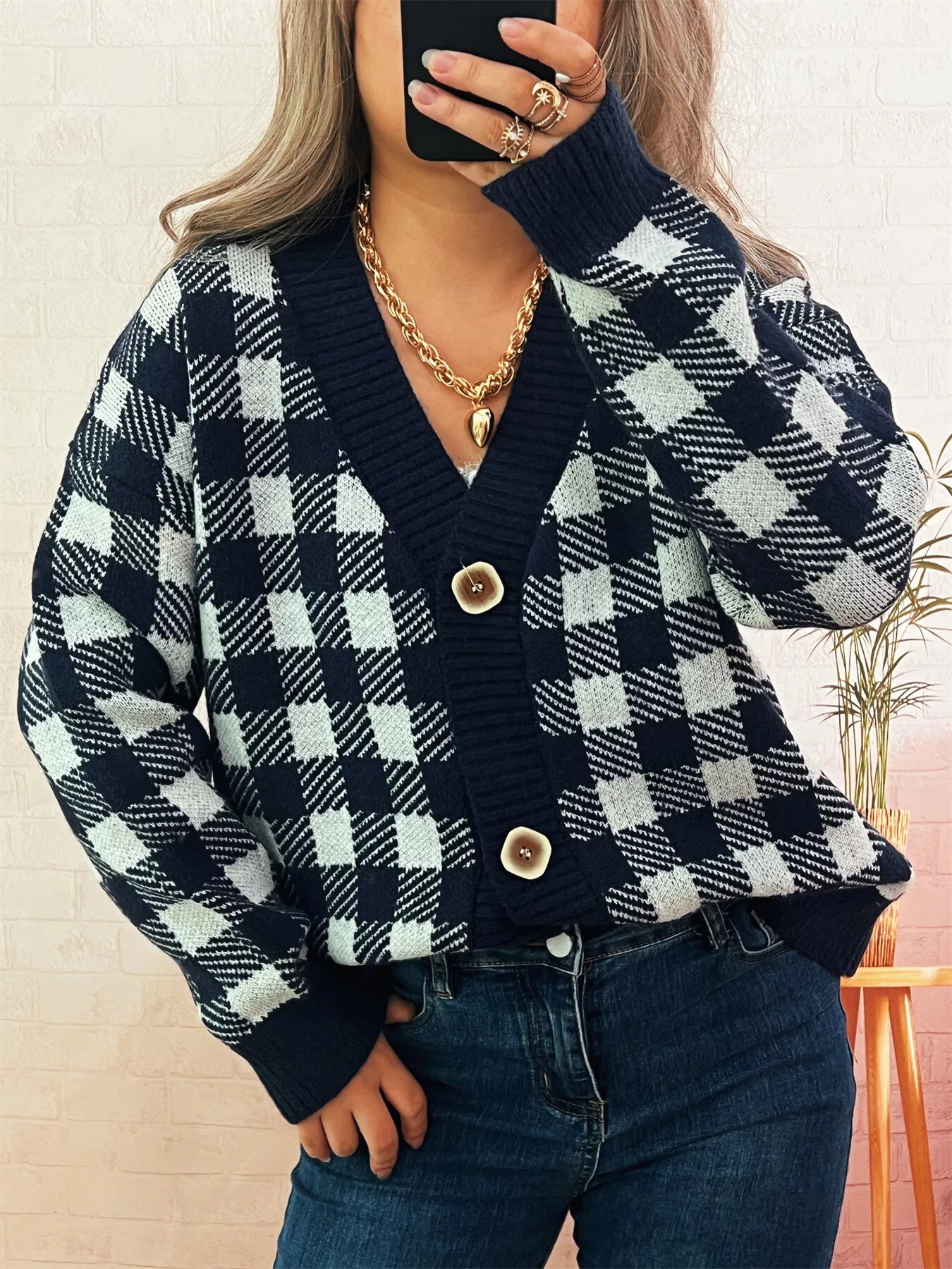 Plaid Button-Down Cardigan - Image 18