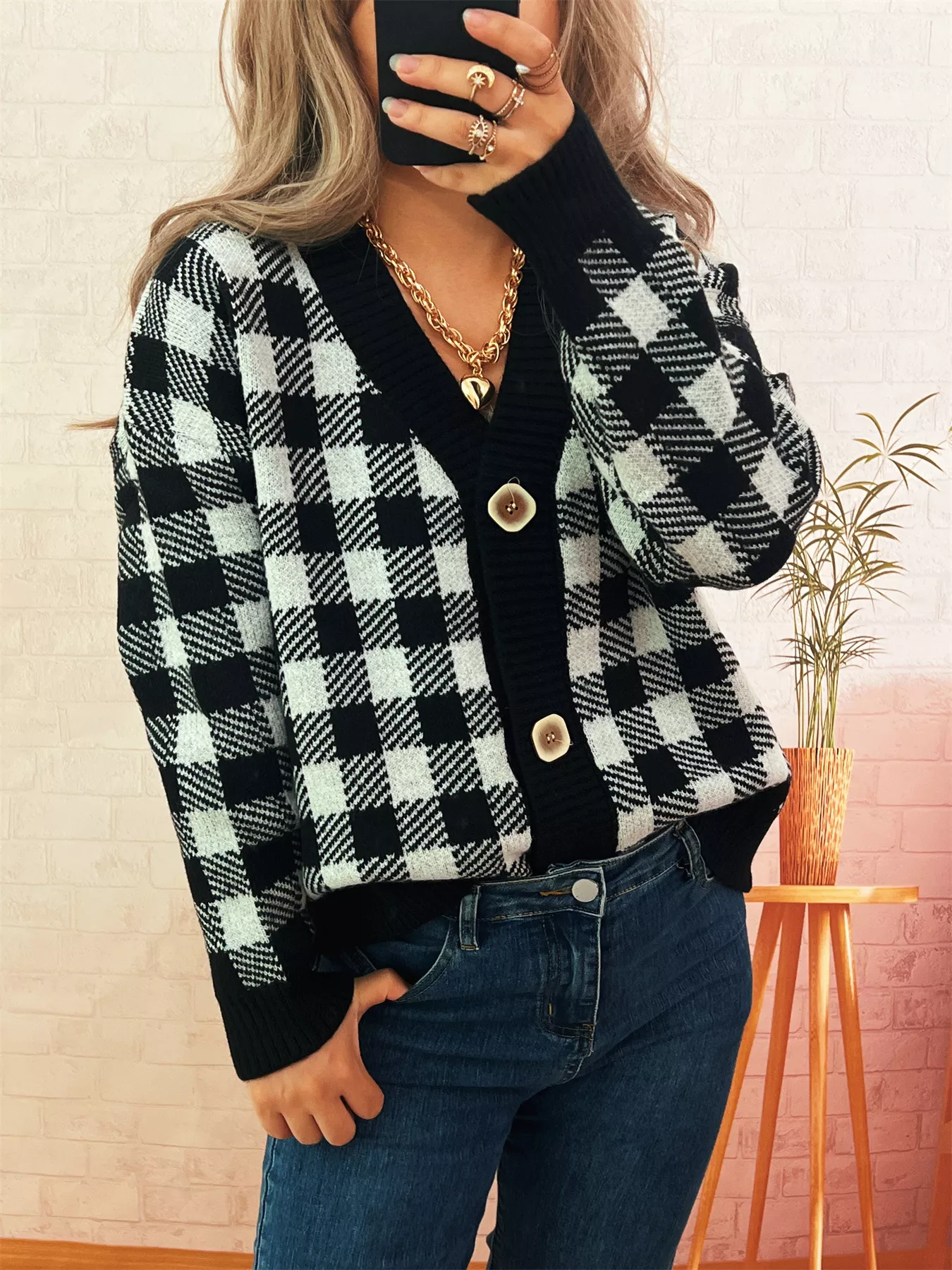 Plaid Button-Down Cardigan - Image 19