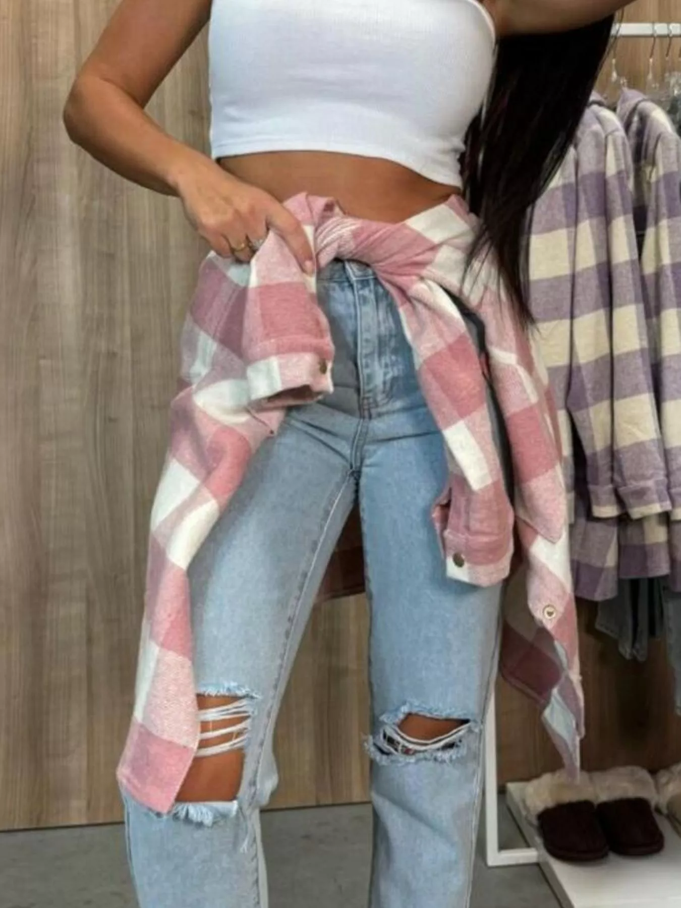 Plaid Button-Down Long Sleeve Shacket - Image 6