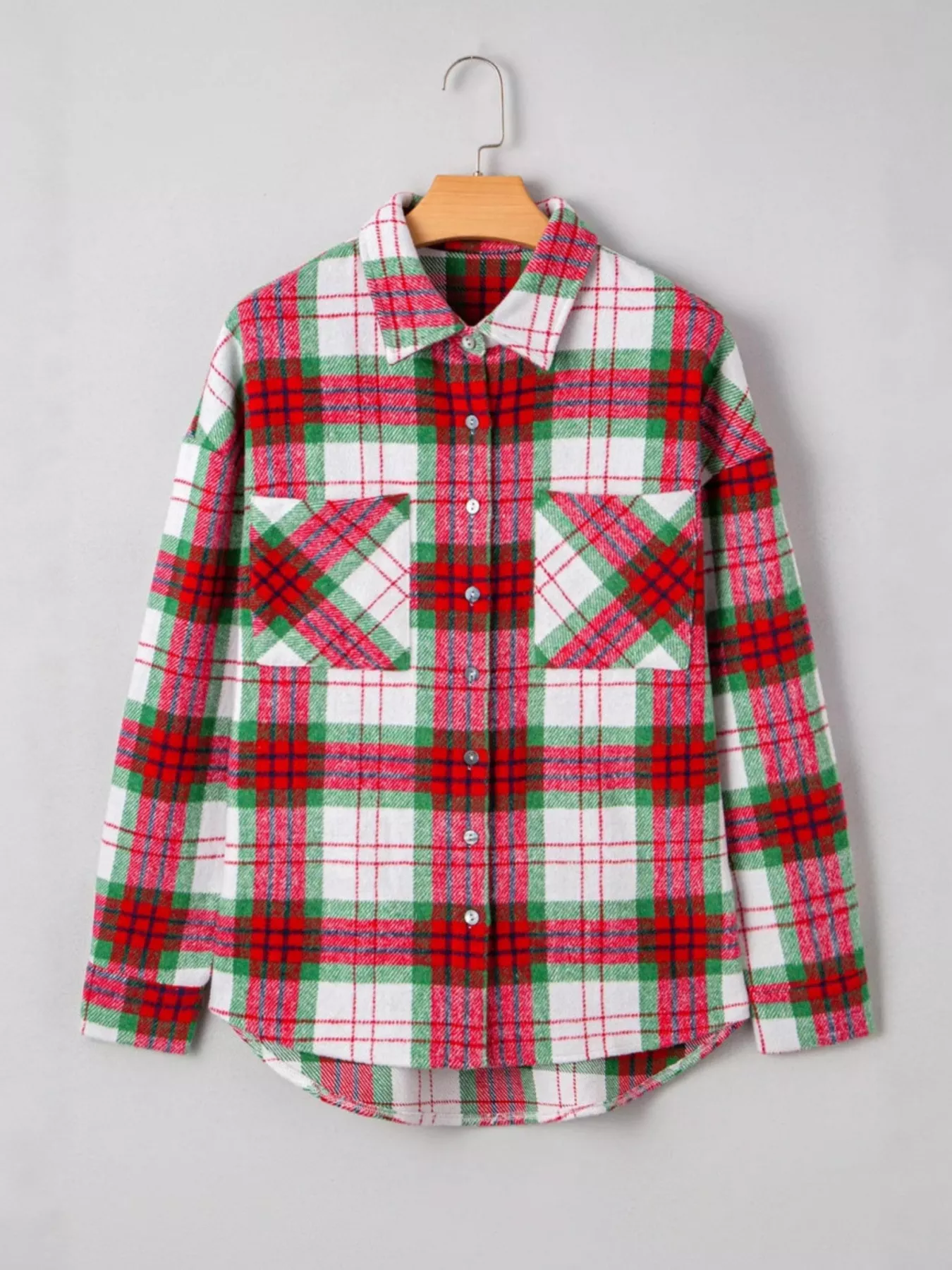 Plaid Button-Down Long Sleeve Shacket - Image 3