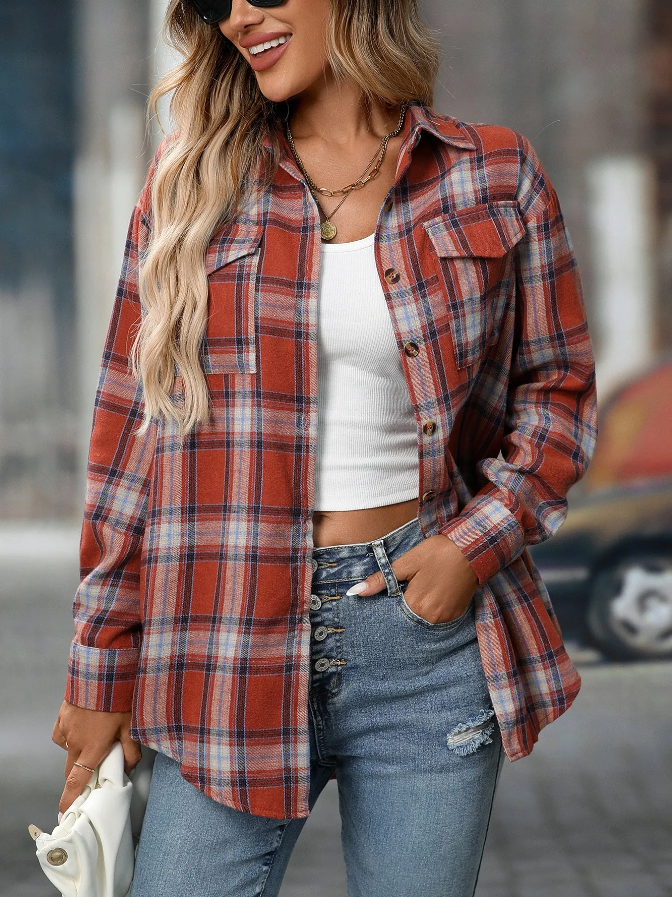 Plaid Button-Down Oversized Shirt - Image 10