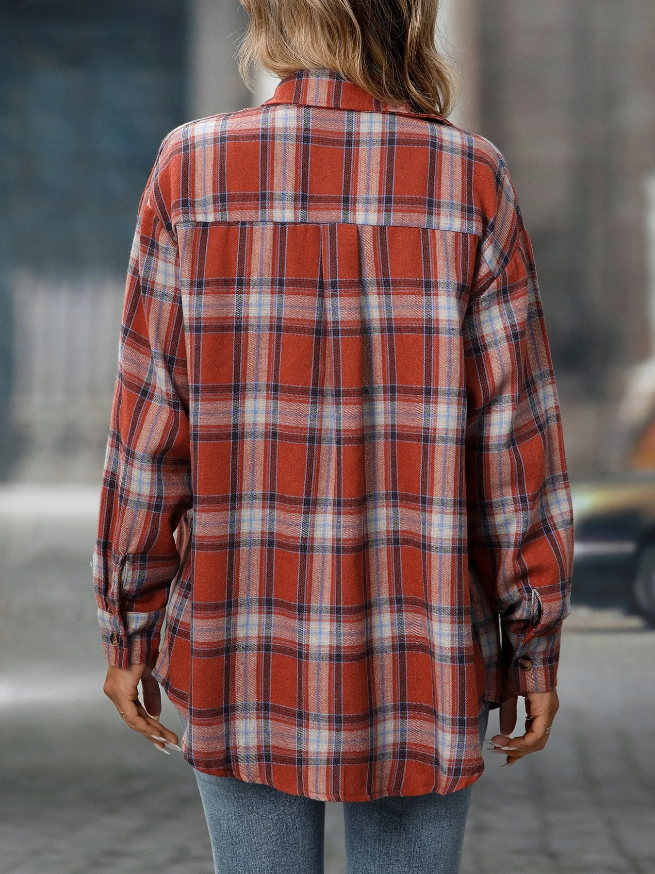 Plaid Button-Down Oversized Shirt - Image 11