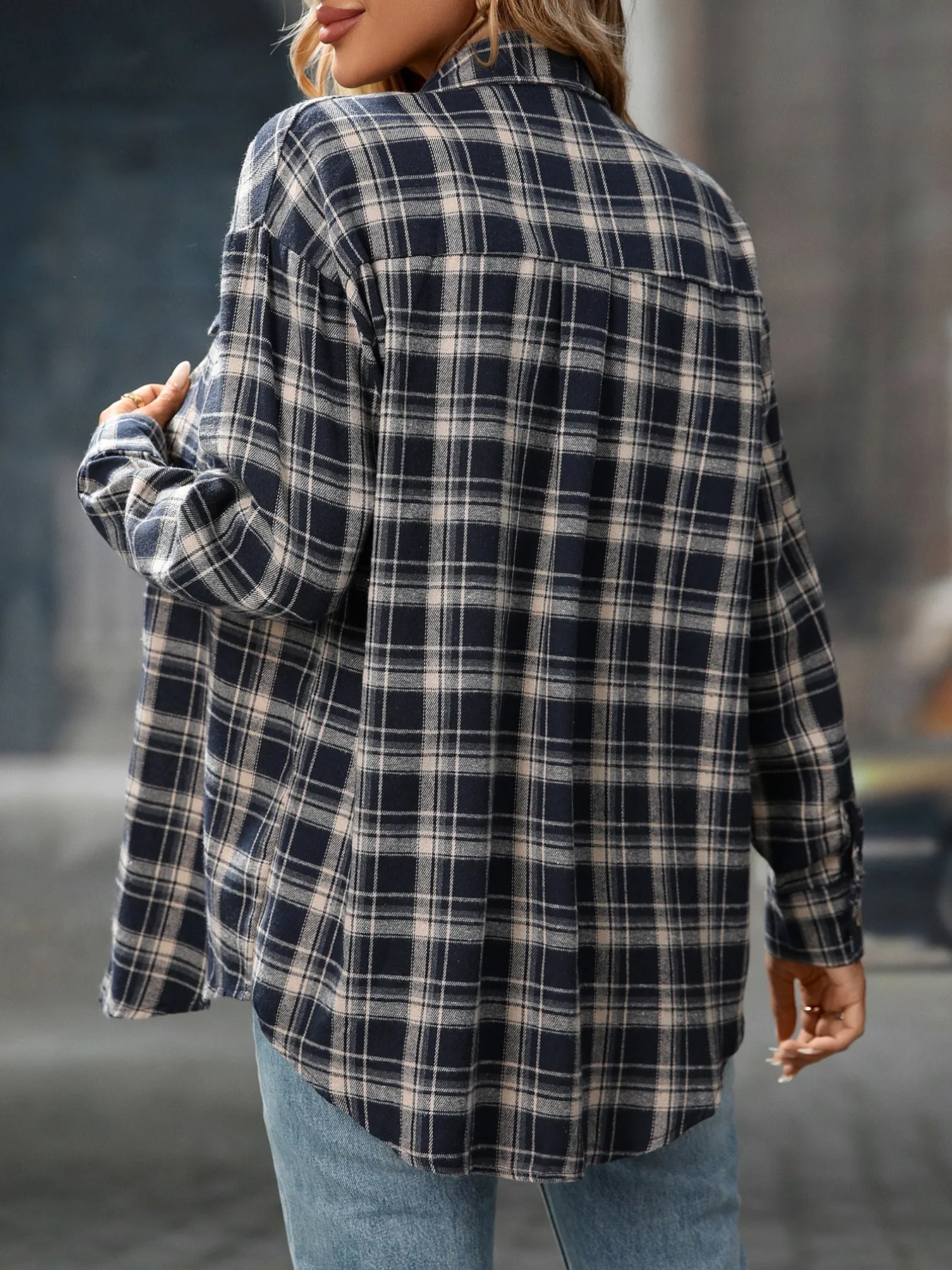 Plaid Button-Down Oversized Shirt - Image 16